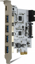 PCIe to 4x Type-A and 1x Type-C USB Card with USB header